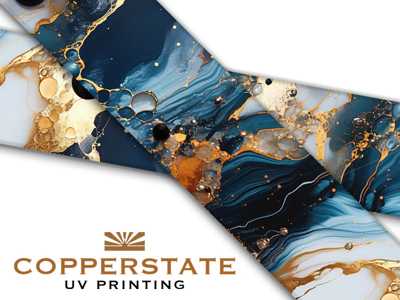 Halsband UV Geprint - Blue & Gold Marble - M - 19 mm