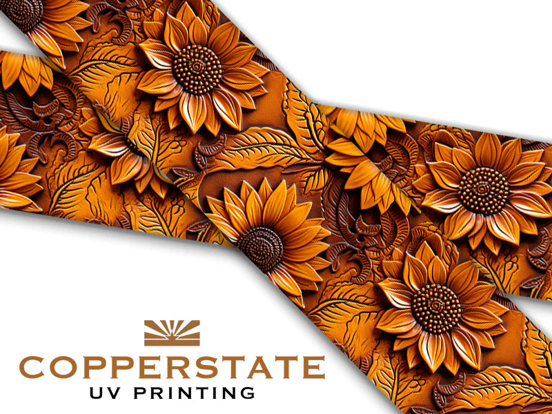 Halsband UV Geprint - Carved Leather Sunflowers -  M - 19 mm